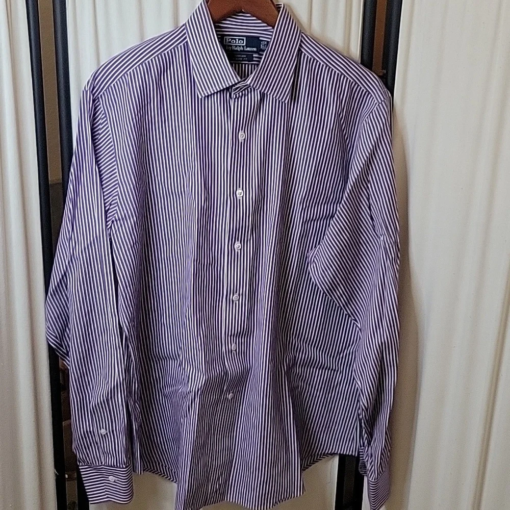 Polo by Ralph Lauren Curham Classic Fit, Men's Purple with White Stripes 16.5-36